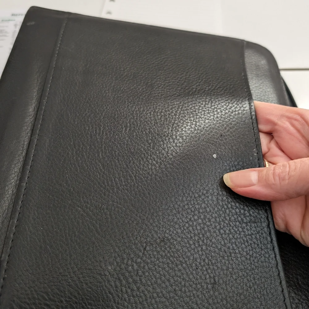 Vtg Black Leather At A Glance Planner Organizer 7 Rings 8.5